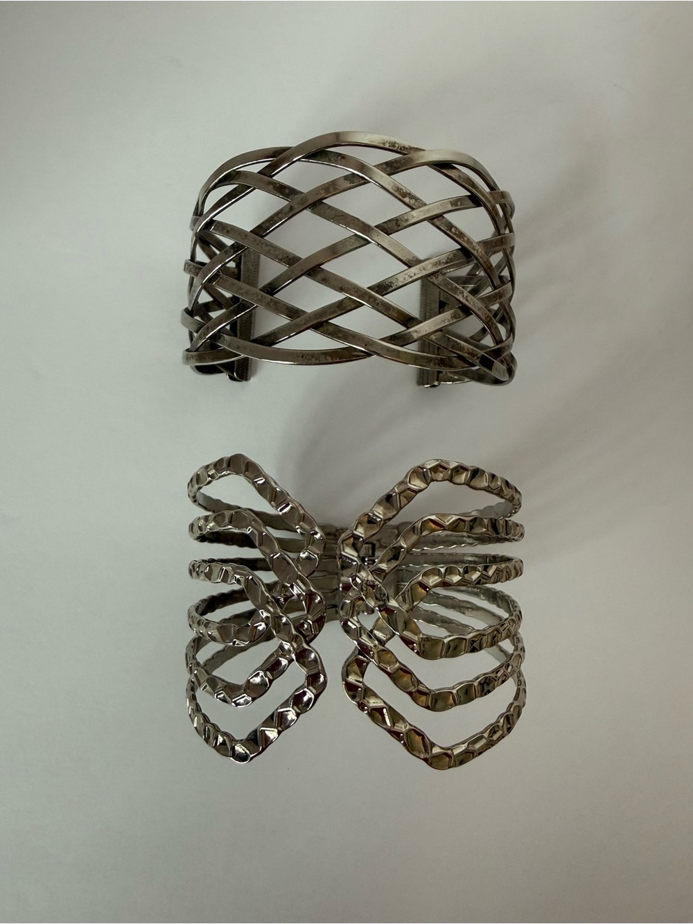 Gunmetal Lattice Cuff Bracelet Set Boho Statement Wide Cage Lot of 2